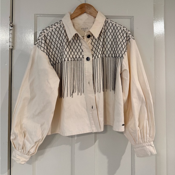 Beaded Fringe Cotton Shirt / Jacket - Picture 1 of 4